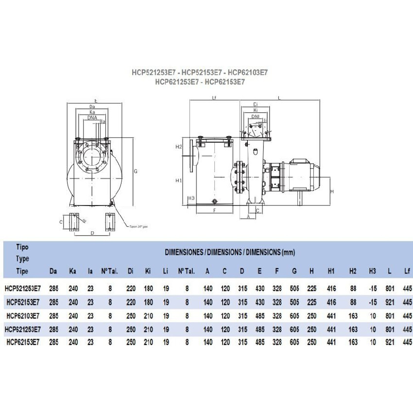 Насос Hayward HCP521253E7 (380В, 131 м3/ч, 12.5HP)