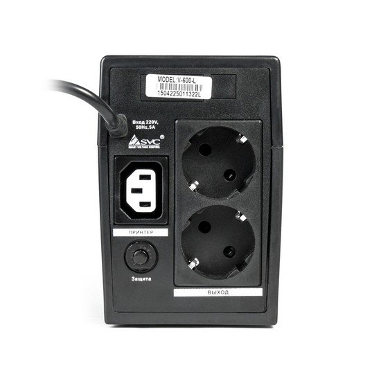 ИБП (UPS) SVC V-600-L, 600ВА / 360Вт, 220В, 3 мс, 12В/7.5 Ач, 140*85*330 мм